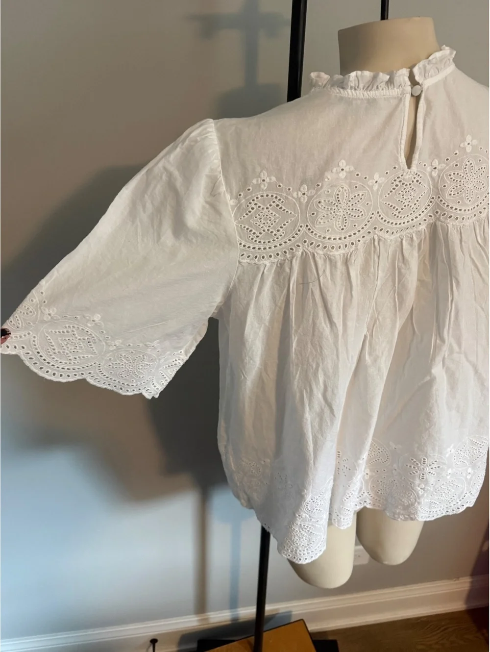 NWT Madewell White Eyelet Lace Puff Sleeve Blouse Size L